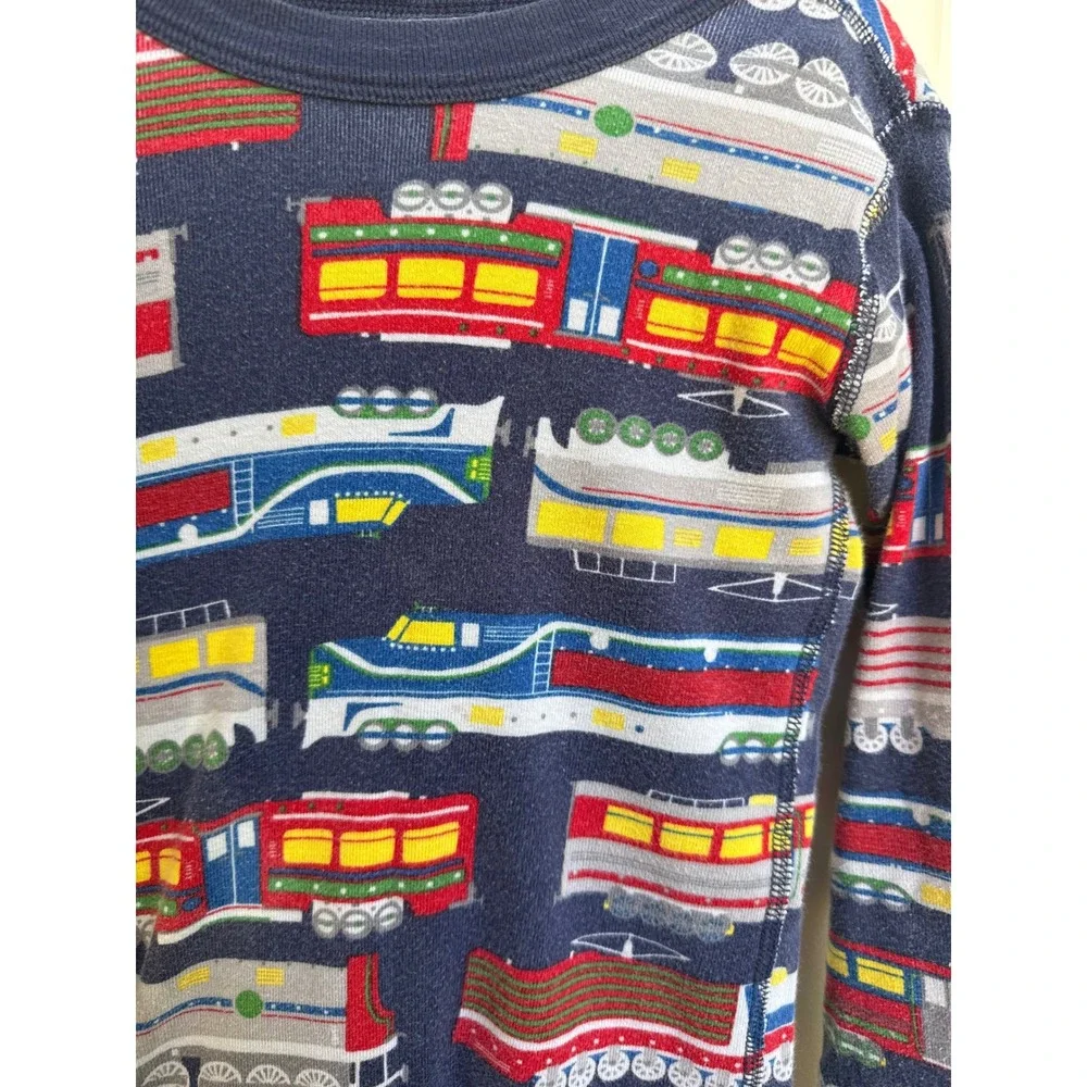 Hanna Andersson Kids Train Print Organic Cotton Pajama Set Navy Blue Size 8